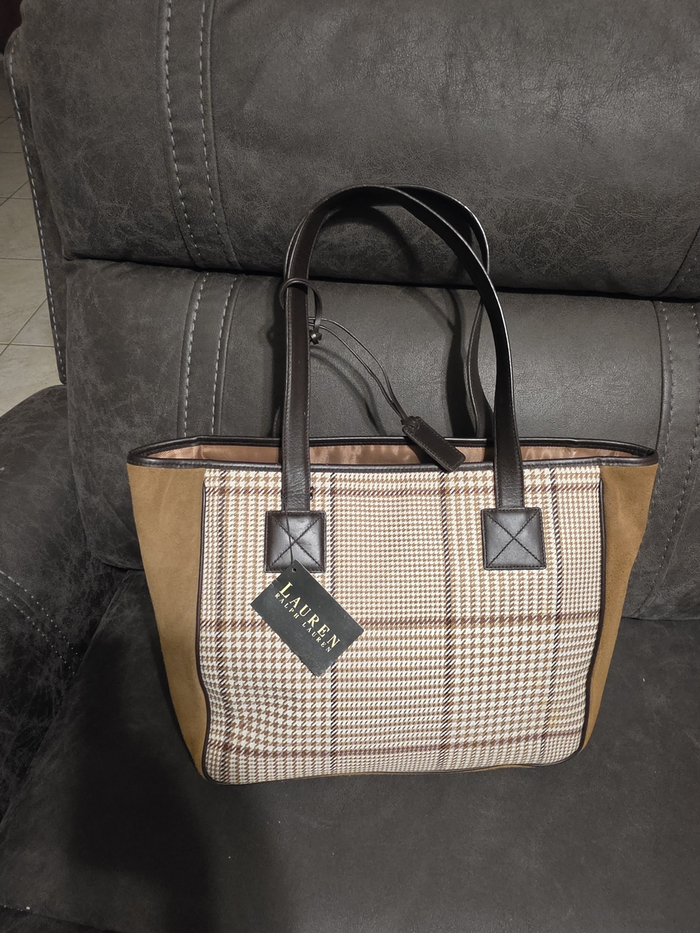 Lauren Ralph Lauren Brown Plaid Tote Bag